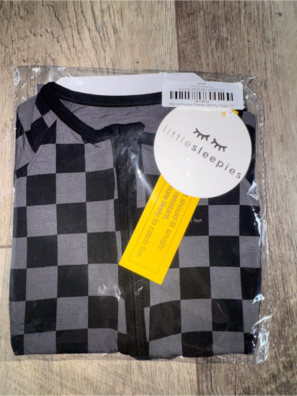 Little Sleepies Monochrome Check Shorty Zippy Zippered Romper NEW 3T